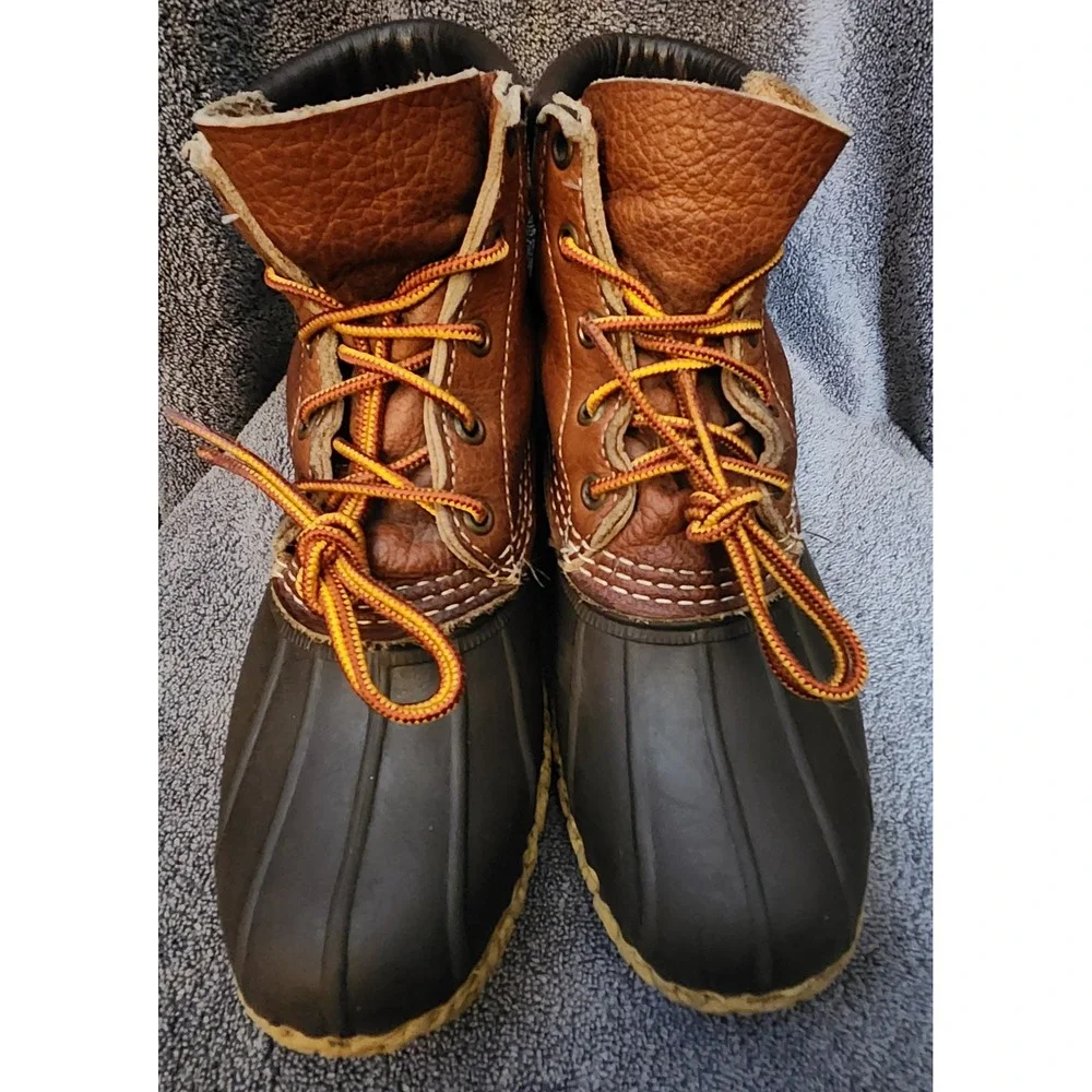 L.L.Bean Padded Collar Boots Women 7M Brown Duck Waterproof Leather Excellent